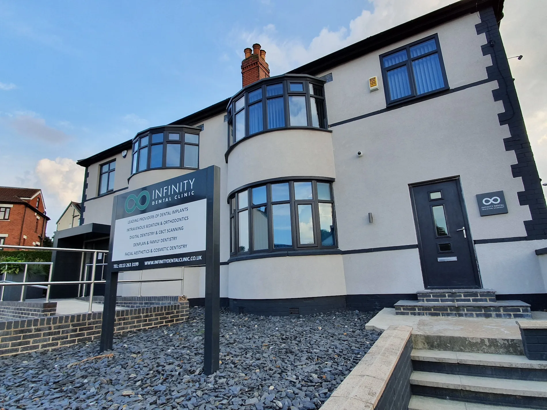 Exterior and signage of Infinity Dental Clinic, Leeds