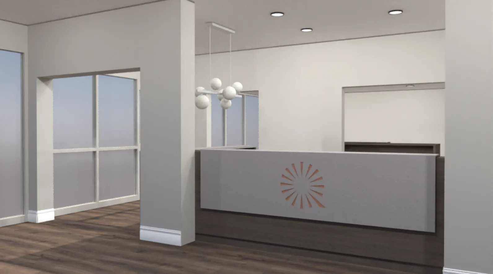 Design visual of the reception area and patient entrance at Queensway Dental, Billingham