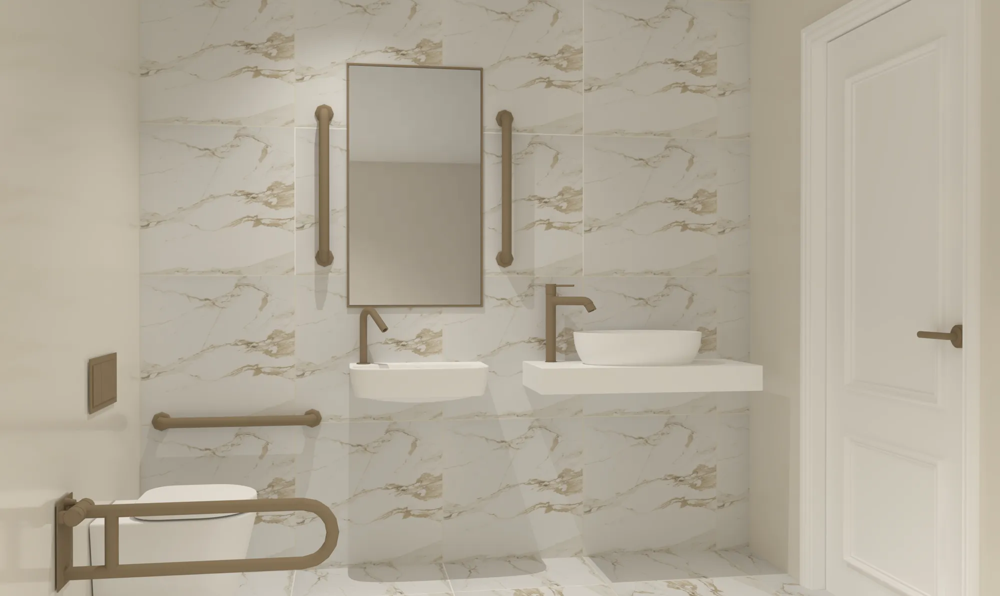 Design visual of the accessible washroom at Alma Dental