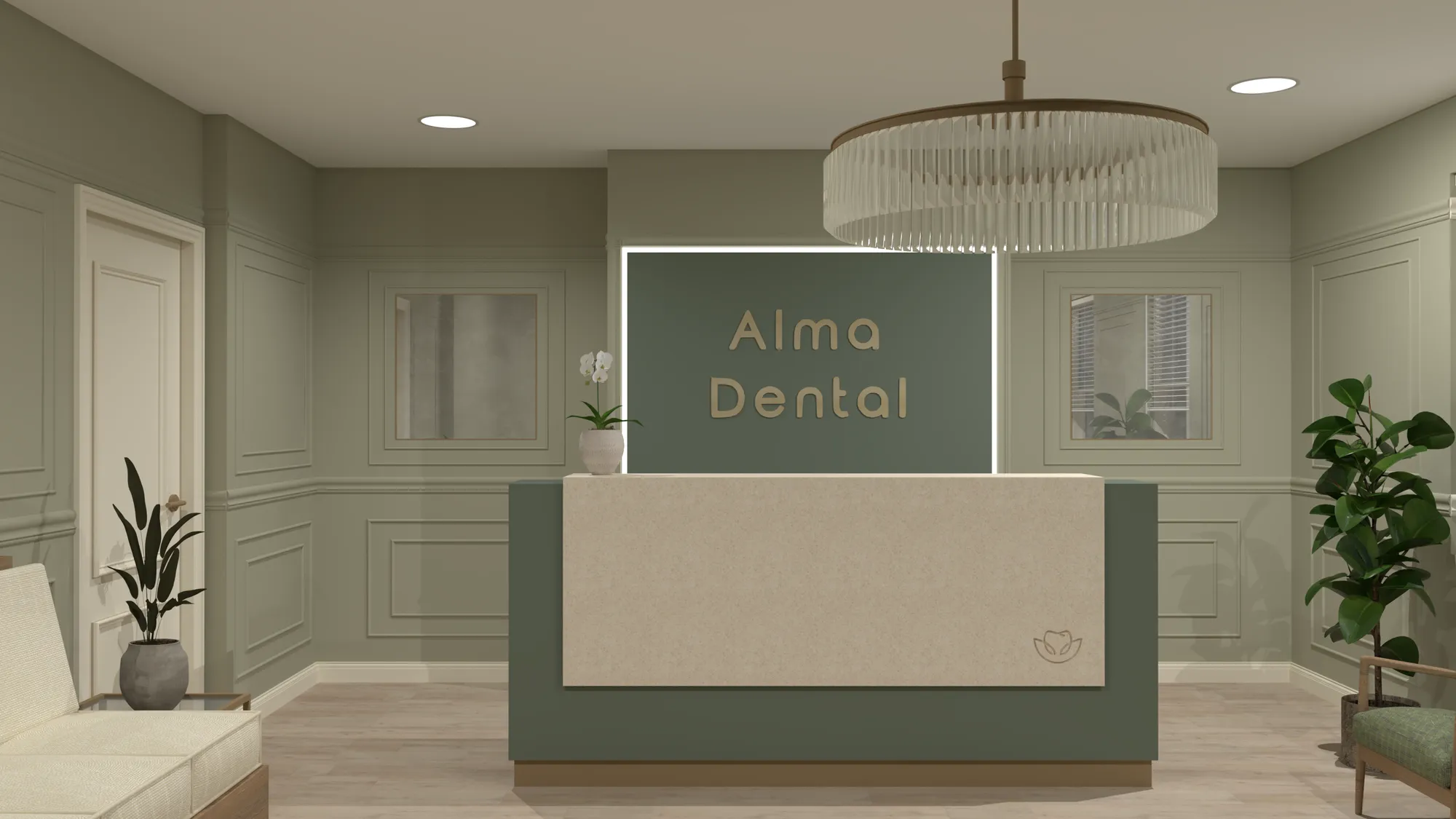Design visual of the Alma Dental reception desk