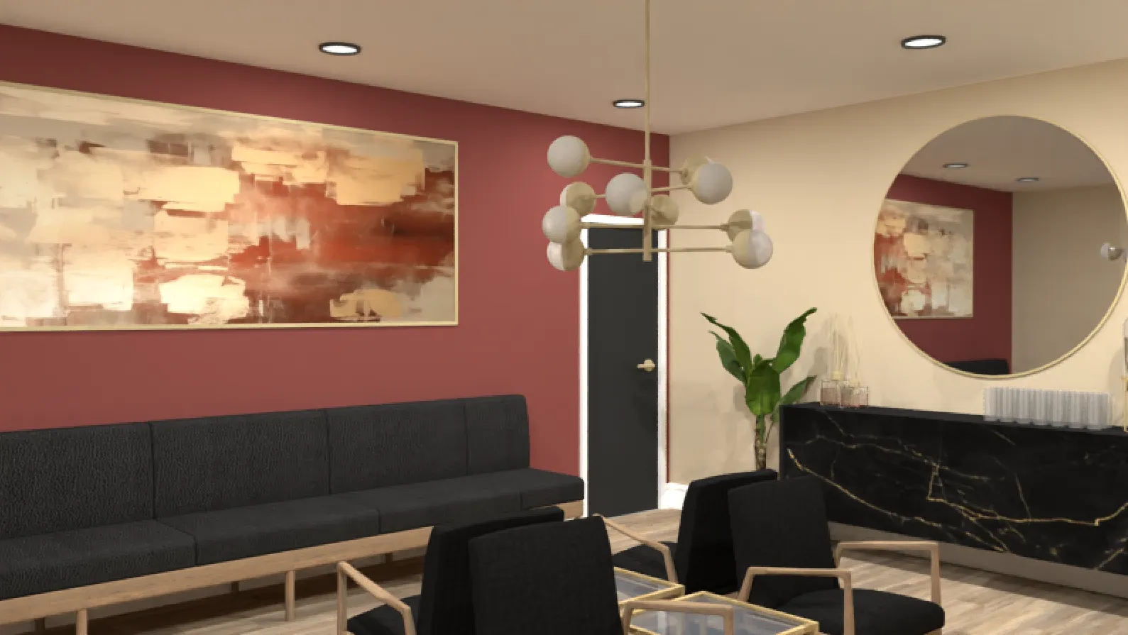 Design visual of the patient waiting room at Westmount Dental, Jarrow