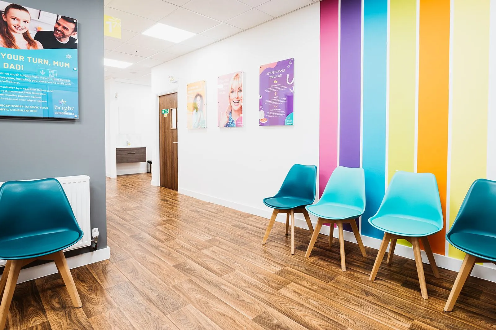 Colourful patient seating and branded graphics at Bright Orthodontics, Skelmersdale