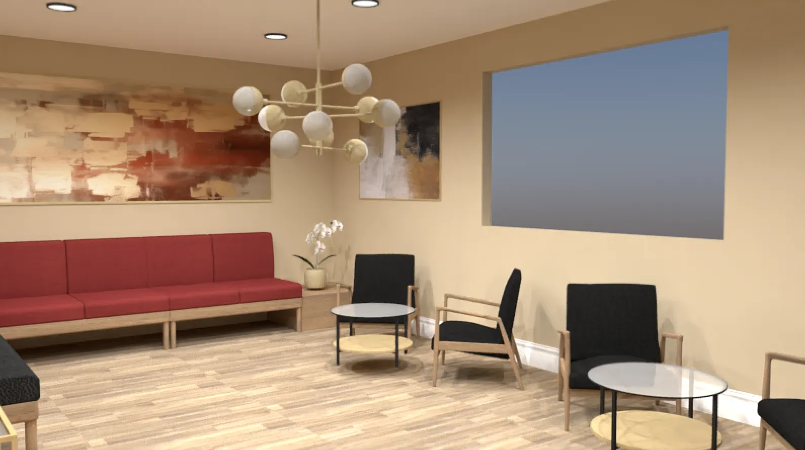 Design visual of the patient lounge at Westmount Dental, Sunderland