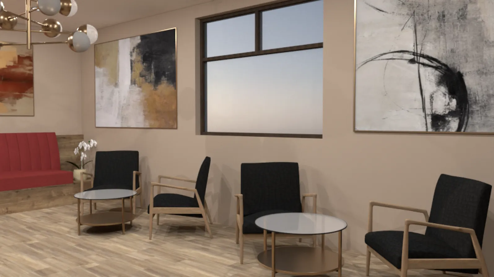 Design visual of the waiting area seating at Westmount Dental, Sunderland